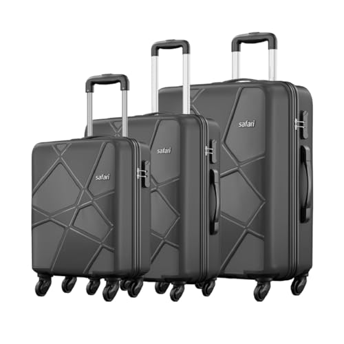 Safari Pentagon Hardside Small, Medium & Large Size Cabin & Check-in Luggage Set of 3 Suitcase Trolley Bags for Travel Black Color 55cm, 66cm & 75cm
