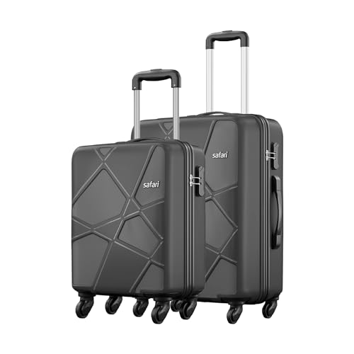 Safari Pentagon Hardside Small and Medium Size Cabin & Check-in Luggage Set of 2 Suitcase Trolley Bags for Travel Black Color 55cm & 66cm