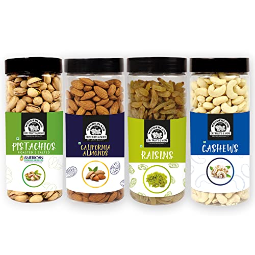 WONDERLAND FOODS (DEVICE) Dry Fruits Combo 2Kg Pack Of 4 Almonds (Np), Cashews (W 320) Mangalore Quality, Roasted & Salted Pistachios And Raisins (500G X 4) Jar