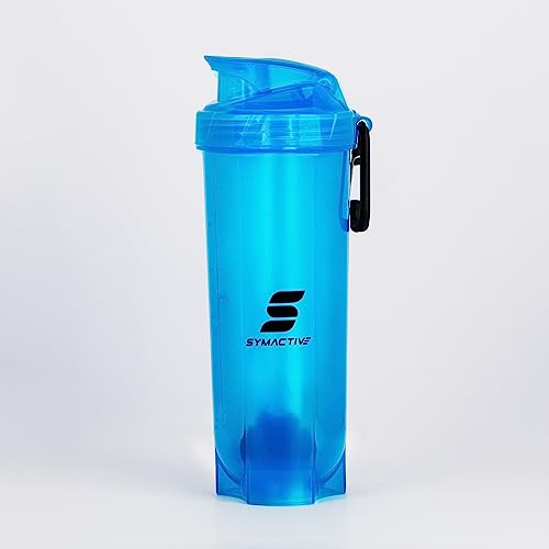 Amazon Brand – Symactive Leakproof Unbreakable Gym Protein Shaker Bottle with Rounded Bottom, Blender Ball & Hook, BPA-Free (Color: Blue, 700 ml)