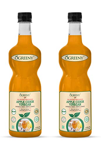 Ogreeny Apple Cider Vinegar Mother with Garlic Ginger Lemon And Honey (Best Heart Remedy Made with Organic Apple juice)-750 ml -Pack of 2