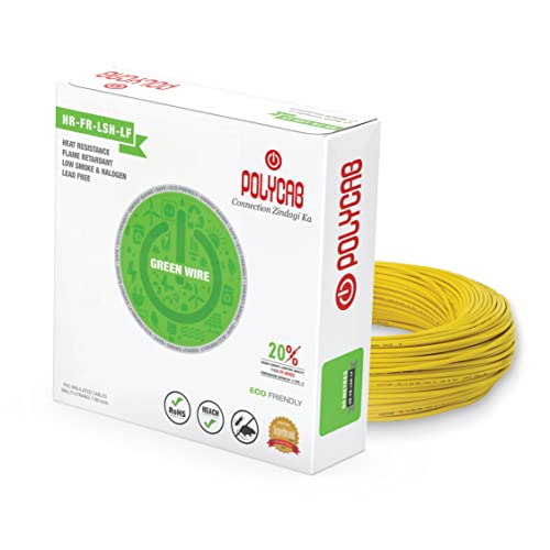 Polycab Eco-Friendly Greenwire PVC Insulated Copper Cable for Domestic & Industrial Connections Electric Wire (YELLOW, 90m, 0.75sqmm)
