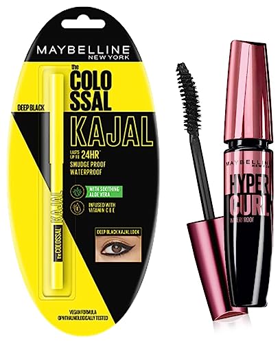 Maybelline New York Colossal Kajal, Black, 0.35g And New York Hypercurl Mascara Waterproof, Black, 9.2ml Matte Finish