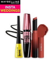 MAYBELLINE NEW YORK InstaWeddings Pack of 3-Ultimatte Lipstick,Colossal Bold Liner,Hypercurl Mascara(3 Items in the set)