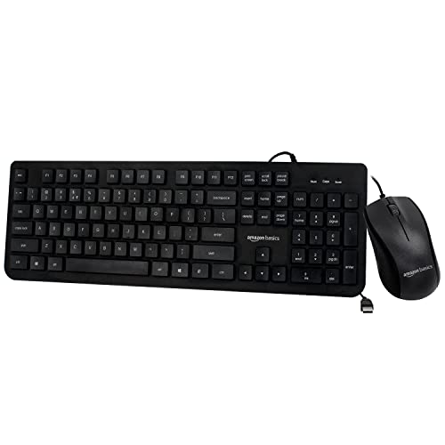 Amazon Basics Wired Keyboard and Optical Mouse Set for Windows, USB 2.0 Interface, for Gaming PC, Computer, Laptop, Mac (Black)
