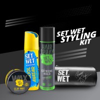 SET WET Men’s Styling Kit-Deodorant(150ml),Clay Hair Wax(60g),Hair Spray(200ml) & Pouch Deodorant Spray  –  For Men(410 ml, Pack of 4)
