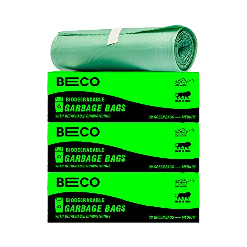 Beco Eco Friendly Biodegradable OXO Garbage Bags for Dustbin | 90 Pcs | Medium 19 X 21 Inches | Pack of 3 | Green