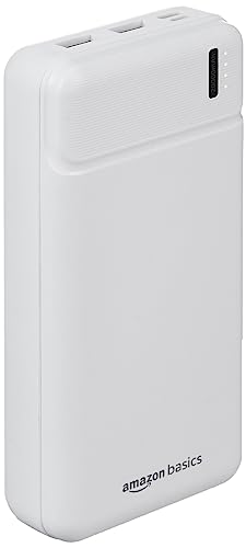 Amazon Basics 20000 mAh 22.5W Fast Charging Lithium Polymer Power Bank with Type C Cable | Dual Input, Triple Output | White