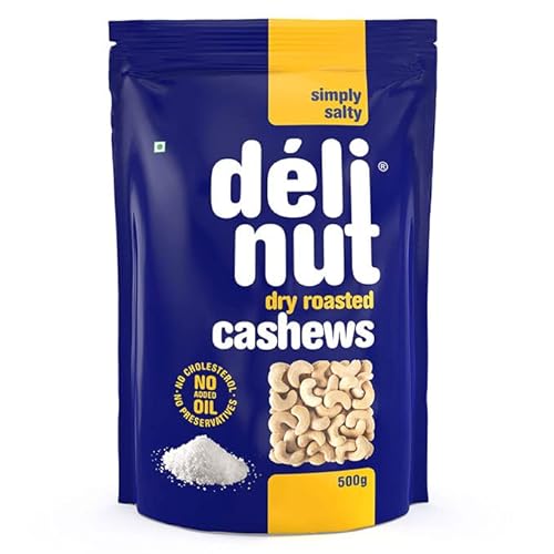 Delinut Dry Roasted Cashews | Plain and Flavoured Cashews (Salted, 500 gm)