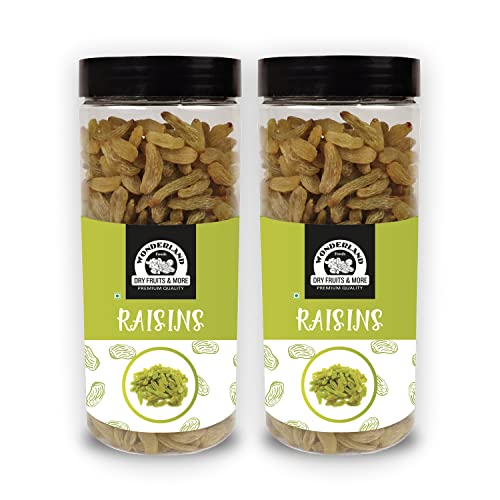 WONDERLAND FOODS Plain Seedless Green Raisin (Kishmish) Dried Grapes 1Kg (500g X 2) Jar | Nutritious | Rich in Iron & Vitamin B | Healthy Sweet Treats