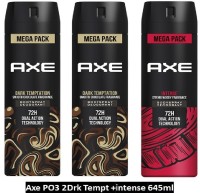 AXE Dark Temptation and Intense Deodorant Spray  –  For Men(645 ml, Pack of 3)