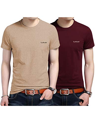 EYEBOGLER Regular Fit Solid Men’s Cotton T-Shirt (L-T366HS-KM-WM)-Pack of 2