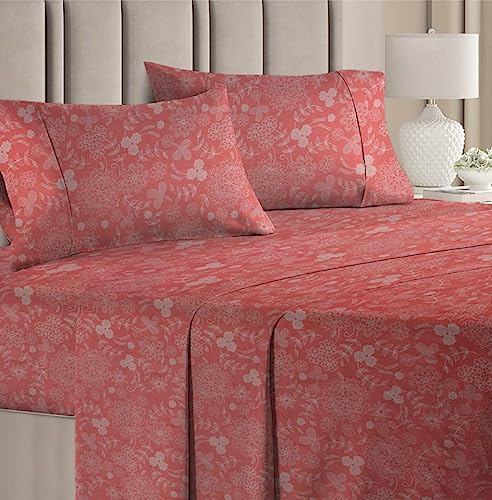 BSB HOME Prime Collections 100% Microfiber Feel Double/Queen Size Bedsheets with 2 Pillow Covers Cotton, 180tc Floral Pink Bedsheets for Double Bed Cotton (7ft X 7.5ft)