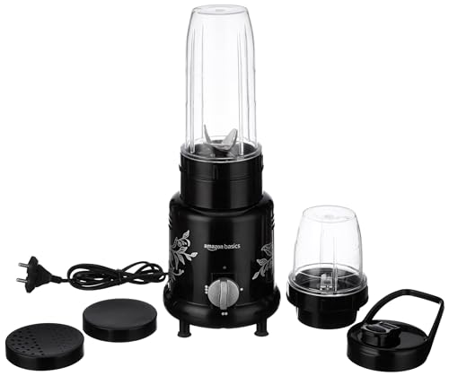 Amazon Basics 500 W Nutri Blender with 3 Speed Settings and 2 Unbreakable Polycarbonate Jars – 600 ml + 300 ml, ISI-Marked, Black