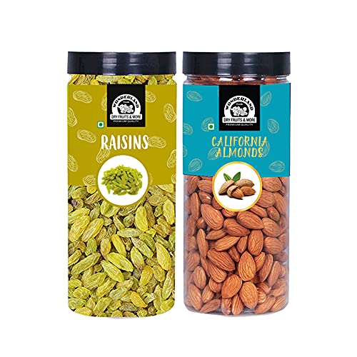 WONDERLAND FOODS (DEVICE) Premium Dry Fruits Combo Pack of (500g Almonds + 500g Raisin, 1Kg In Jar)