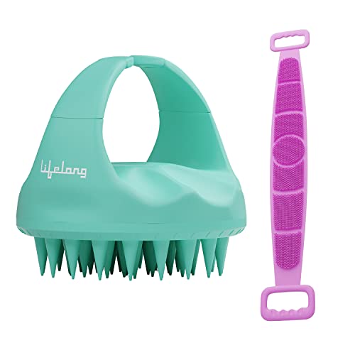 Lifelong Silicone Scalp Massager Shampoo Brush with Body Scrubber | Soft Silicone Hair Scrubber for washing hair, Scalp Brush for Hair Growth & Dandruff Treatment |Wet Dry Hair Massager for All Hair Types of Women(Green, LLM693)