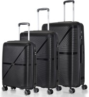 Stony Brook by Nasher Miles Axis Hard-Sided Polypropylene Luggage Set of 3 Black Trolley Bags (55, 65&75cm) Cabin & Check-in Set – 28 Inch