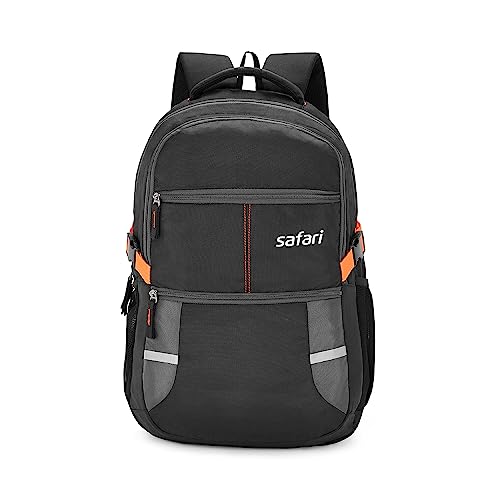 Safari Omega 30L Laptop Backpack with Raincover, school bag for boys and girls, college bag, office bag, travel bag for men and women, Black
