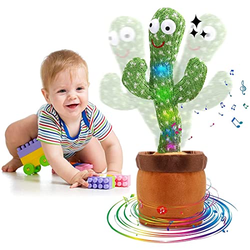 BUMTUM Dancing Cactus Toy, Wriggle & Singing for Babies & Kids, Plush Electronic Toys, Voice Recording Repeats(Green/Brown)