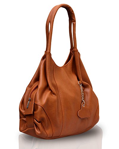Fostelo Women’s Style Diva Faux Leather Handbag (Tan) (Large)