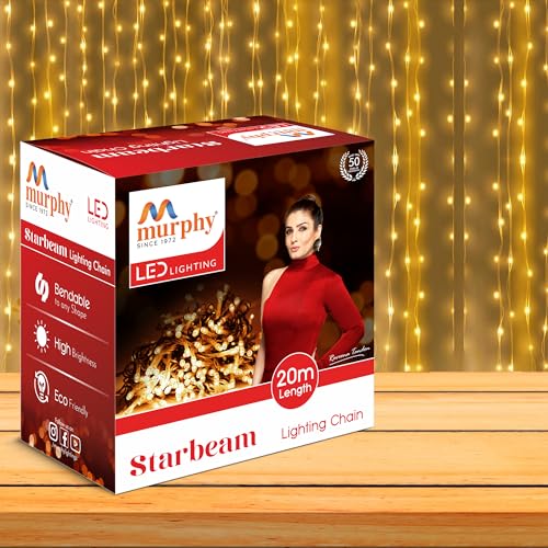 Murphy Led String Lights-20 Meter Fairy Lights with Full View Light Led Bulb-Waterproof & Flexible Copper Led Serial String Lights (Warm White) Pack of 2, 20 Meter