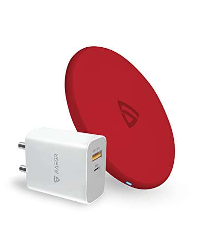 RAEGR Arc 400 Pro 15W Type-C |with 20W PD Adapter |2 Type-C Cables |Made in India |Qi-Certified Wireless Charger, Fireproof ABS for iPhone 14/13/12 Series, Galaxy S23/S22/S21 Series, OnePlus9/9Pro