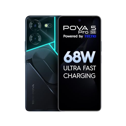 TECNO Pova 5 Pro 5G (Dark Illusion, 8GB RAM,128GB Storage)| Segment 1st 68W Ultra Fast Charging | 50MP AI Dual Camera | India’s 1st Multi-Colored Backlit ARC Interface | 6.78”FHD+ Dot-in Display