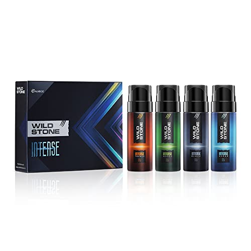 Wild Stone Intense No Gas Deodorant Travel Pack Gift Set for Men with Black, Ocean, Trance and Woods Mini Deodorants for Men, Pack of 4 (40ml each)|Gift for Men|
