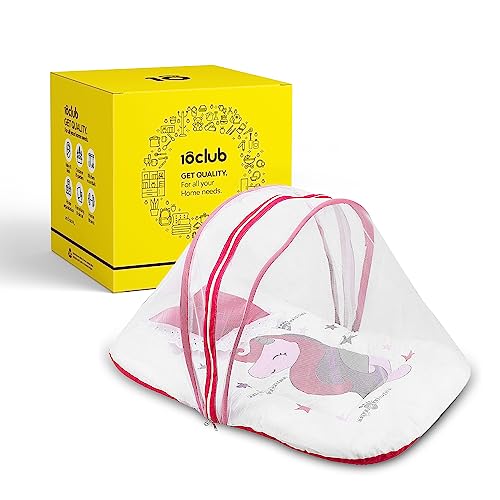 My Newborn by 10CLUB Baby Bedding Mosquito Net (Red) | Foam Filling | Soft Fabric | Skin Friendly Material | Anti-Rash | Fine Form Bed for Babies | Travel-Friendly | with Detachable Mosquito Net