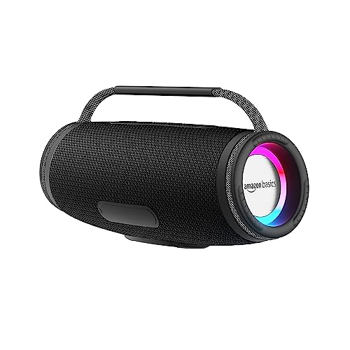 amazon basics Bluetooth 16W Speaker, with TWS Function, Powerful Bass, BT 5.3, MicroSD Card Slot, RGB Lights, AUX Input, USB Support, and in-Built Noise Cancelling Mic (Black)