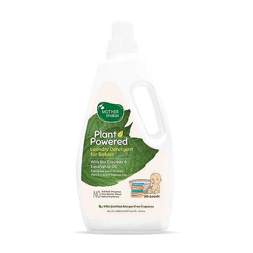 Mother Sparsh Plant Powered Baby Laundry Liquid Detergent With Bio – Enzymes and Eucalyptus Oil | Without Dyes & Optical Brighteners -1 Litre