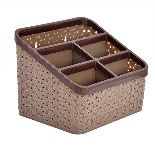 Kuber Industries Plastic Multi-Purpose Organizer|Compact Desk Makeup| Stationary Box for Case Pen Pencil Holder|Cosmetics, Size Large (Brown)