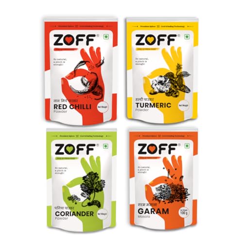 ZOFF Essential Kitchen Spices – Garam masala, Red Chilli, Turmeric & Coriander – Pack of 4 | 100g each | Pack of 4