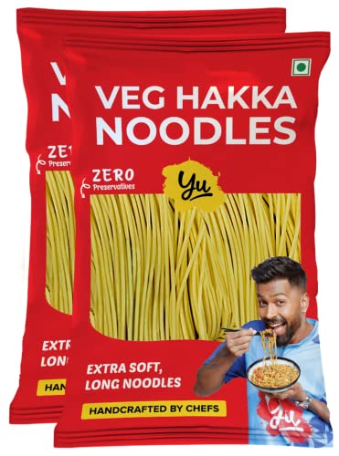 Yu Foodlabs – Veg Hakka Noodles – Extra Long & Extra Soft – Not Fried & No Palm Oil – Zero Preservatives & 100% Natural – Just Boil – Ready in 5 mins – Serves 6-300g – (Pack of 2)