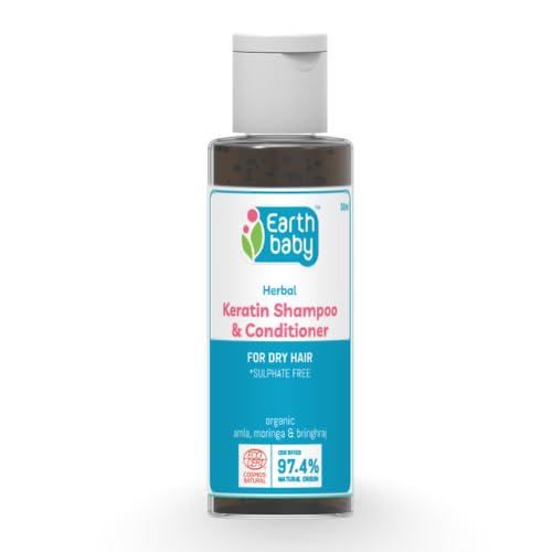 Earthbaby herbal keratin shampoo for dry and brittle hair – Men & Women, with Moringa, Bringhraj, Brahmi & Amla, fortified with Keratin | no SLS &SLES (30 ml)