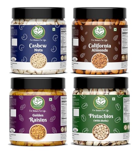 Go Vegan Dry Fruits Combo Pack – 1kg (Almonds 250g, Cashews 250g, Raisins 250g, Pistachios 250g)