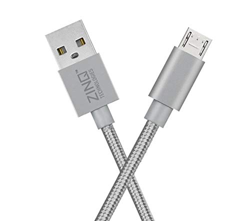 Zinq Technologies Nylon Braided Micro USB Cable – 4.9 Feet (1.5 Meters) – (Silver)