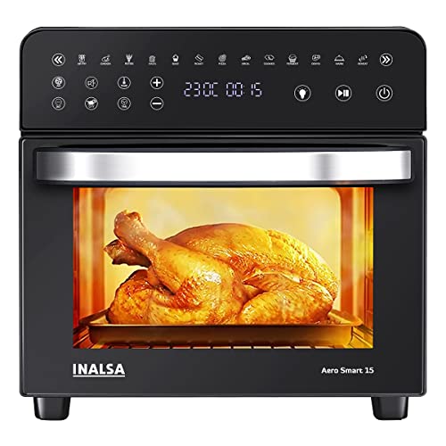 Inalsa Air Fryer Oven Aero Smart-15 L|1700 W-14 Preset Programs|Roast, Reheat, Dehydrate, Bake|Rotisserie & Convection|8 Accessories|2 Year Warranty|Recipe Book, 15 liter, Black