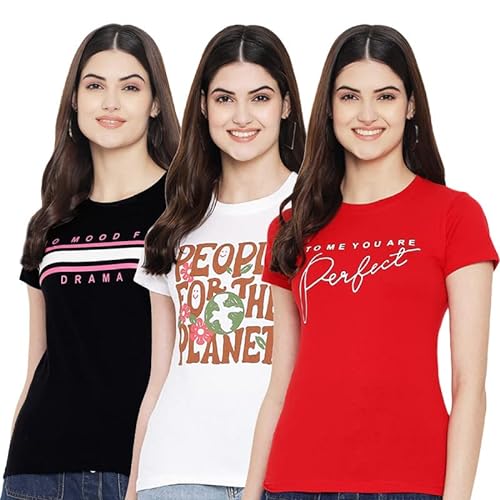 Women Cotton Printed Slim Fit Tshirt Pack of 4 (41-34-35-36_M)