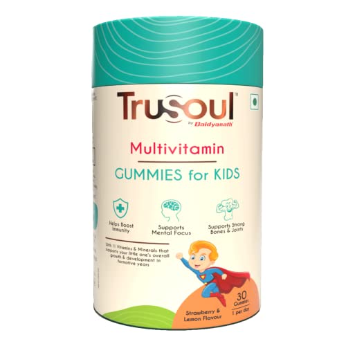 TruSoul by Baidyanath Multivitamin Gummies for Kids | Strawberry & Lemon Flavour | Curated for Children Ages 5 to 17 | 30 Gummies (1 Gummy Per Day)