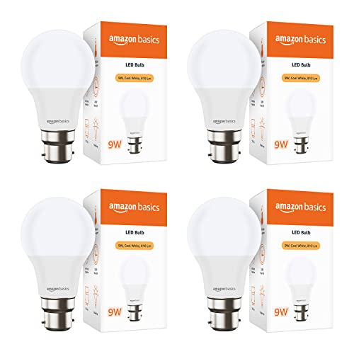 amazon basics – 9W LED Bulb, Cool White (Base B22, Pack of 4)