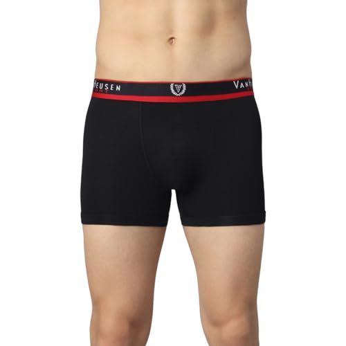 Van Heusen Men Trunks – Cotton Spandex – Jaspe Textured, Double Layer Gusset, Solid_70010_Pure Black_M