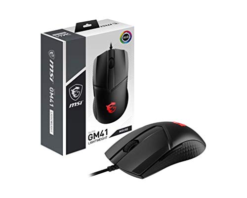 MSI USB Clutch GM41 Lightweight Gaming Mouse – 16000 DPI Optical Sensor, Symmetrical, 60M+ Click OMRON Switches, 6-Buttons, FriXion-Free Cable, 1ms Latency, RGB Mystic Light, 65g – Wired