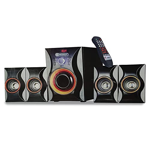 WEBOOT 16.7″ inch Bluetooth Multimedia Speaker System/Home Theatre / 6″ Subwoofer | 3″ x 4 Satellites with Deep Bass, FM, Bluetooth, USB, AUX, SD Card & Remote Control (90 Watt, 4.1 Channel)