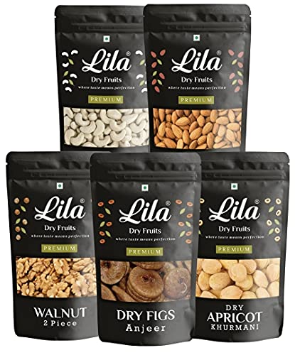 LDF Daily Needs Dry Fruits Combo Pack 1Kg | American Almonds, California Walnuts, Afghani Anjeer, Bold Cashews, Dried Apricot (200g Each)