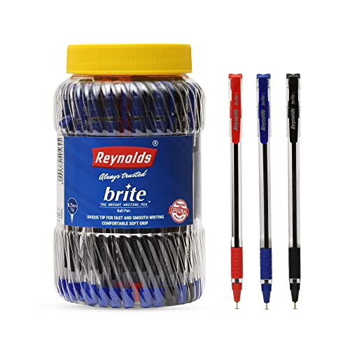 Reynolds BRITE BP – 50 COUNT | 35 BLUE | 10 BLACK | 5 RED I Lightweight Ball Pen With Comfortable Grip for Extra Smooth Writing I School and Office Stationery | 0.7mm Tip Size