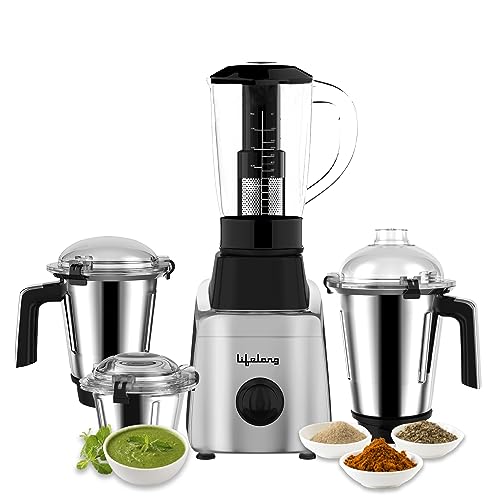 Lifelong 900W Mixer Grinder with 4 Jars (Liquidizing, Wet Grinding, Juicer Jar and Chutney Jar), Stainless Steel blades, 1 Year Manufacturer’s Warranty (Black, LLMG900)