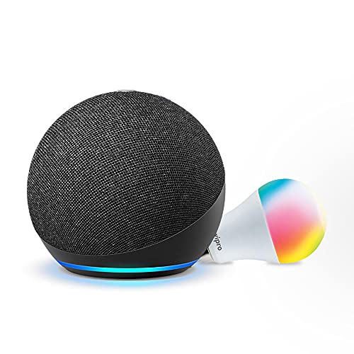 All-new Echo (4th Gen, Black) combo with Wipro 9W LED smart color bulb