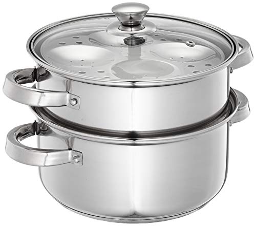 Amazon Brand – Solimo Stainless Steel Idli Cum Modak Maker with Glass lid, Induction base (20cm, 3L)