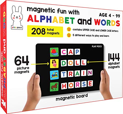 Magnetic Fun with Alphabet and Words – with 64 Picture Magnets, 144 Letter Magnets, Magnetic Board and Spelling Guide